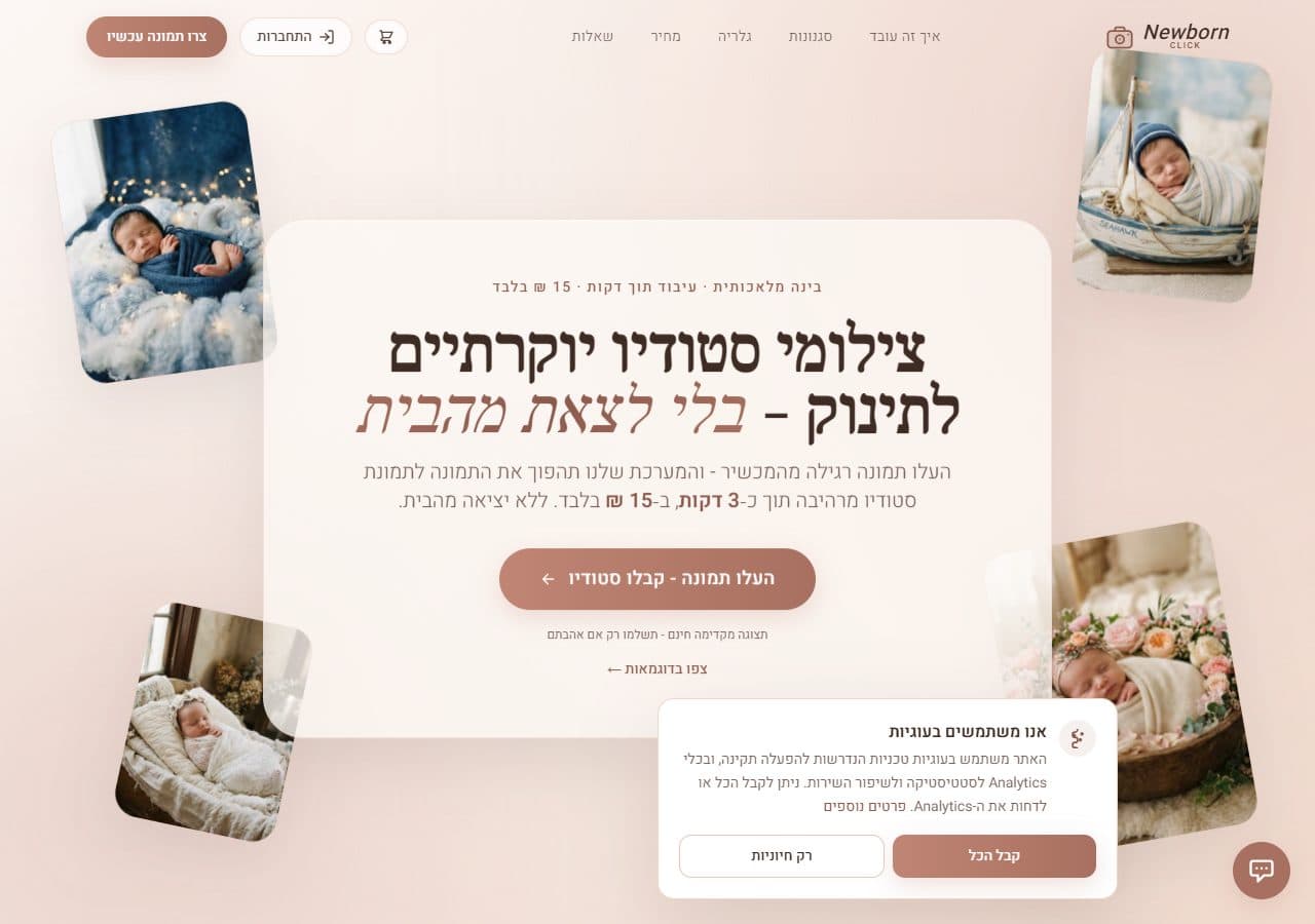 תצוגת האתר NewbornClick — דף נחיתה